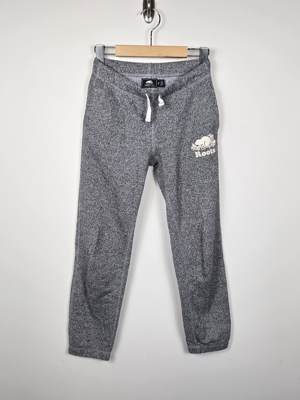 Roots Kids Size 10 Salt Pepper Grey Sweatpants Beaver Logo Joggers - Picture 2 of 8